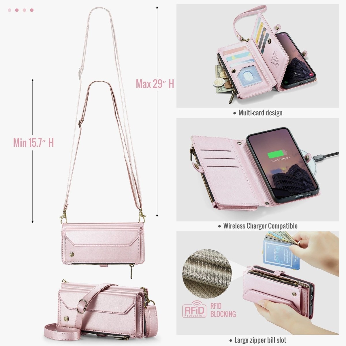 RFID Crossbody Leather Wallet Case For Samsung Galaxy