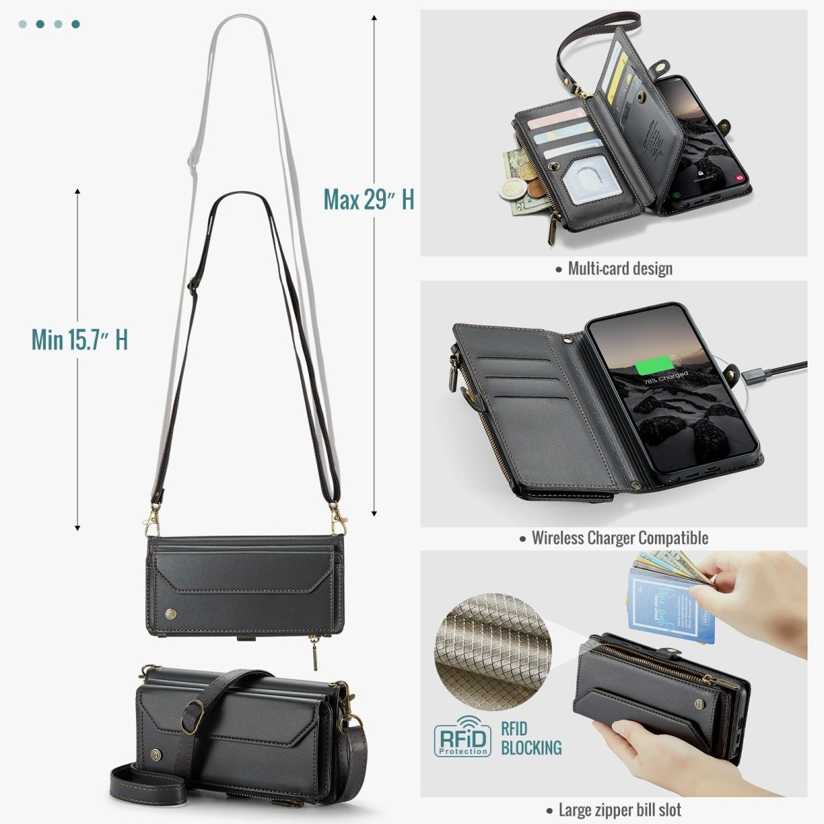 RFID Crossbody Leather Wallet Case For Samsung Galaxy