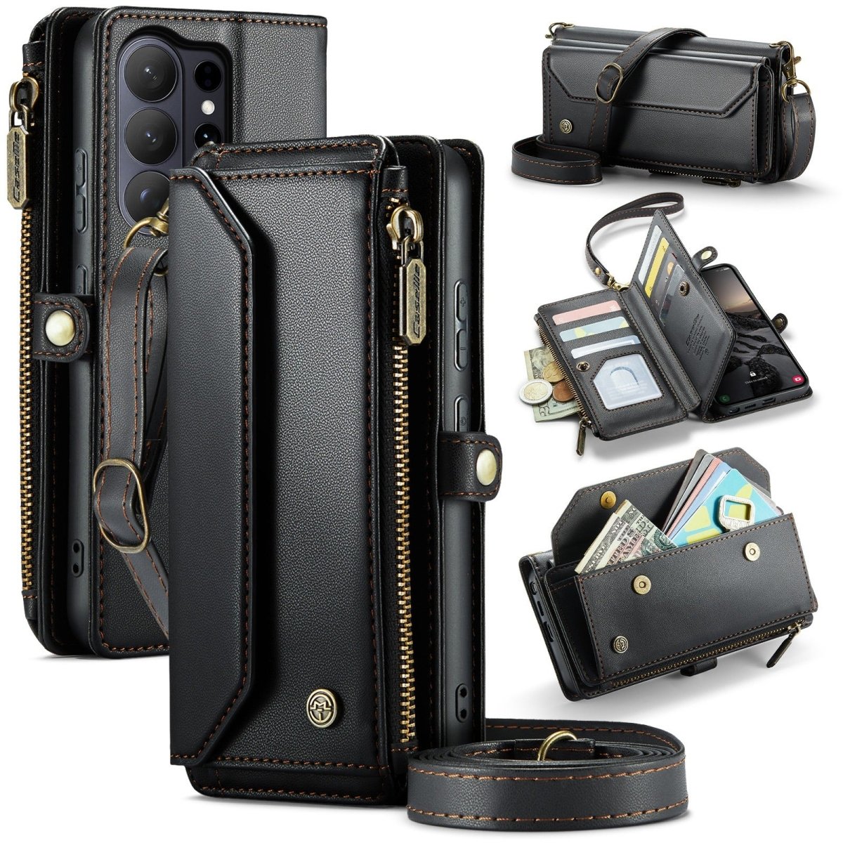 RFID Crossbody Leather Wallet Case For Samsung Galaxy