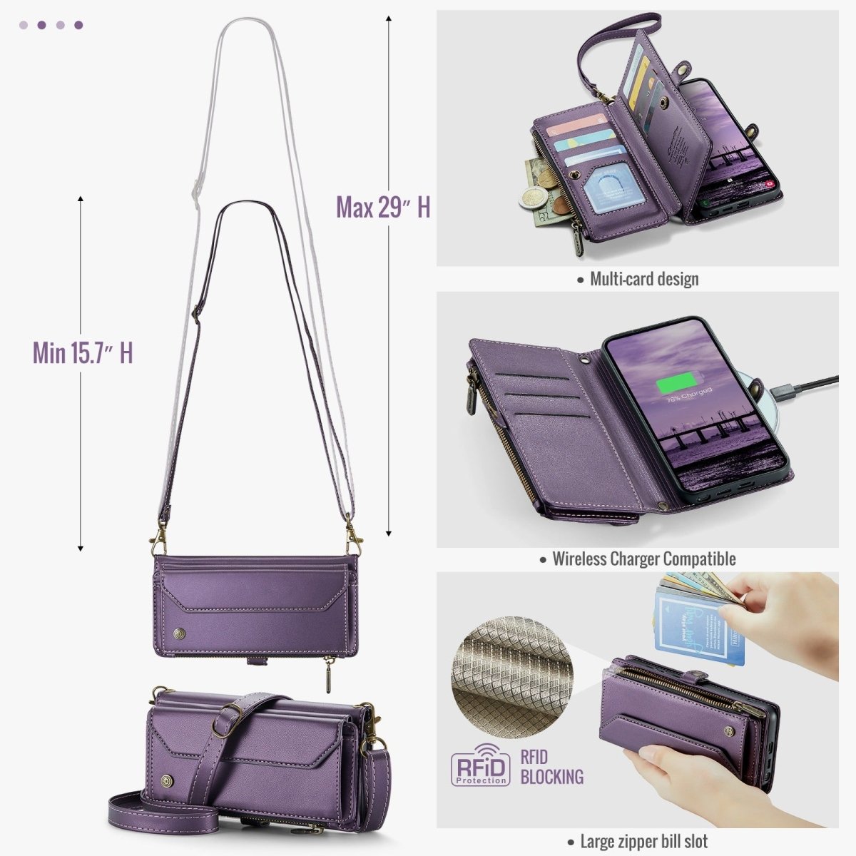 RFID Crossbody Leather Wallet Case For Samsung Galaxy