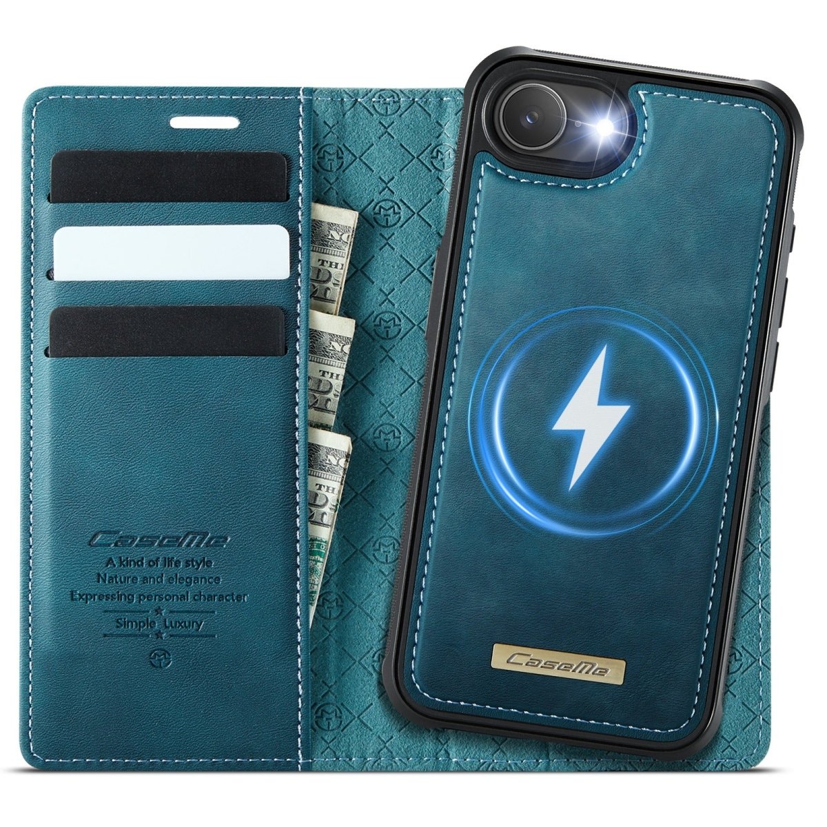RFID Detachable Leather Card Holder Phone Case - Teal
