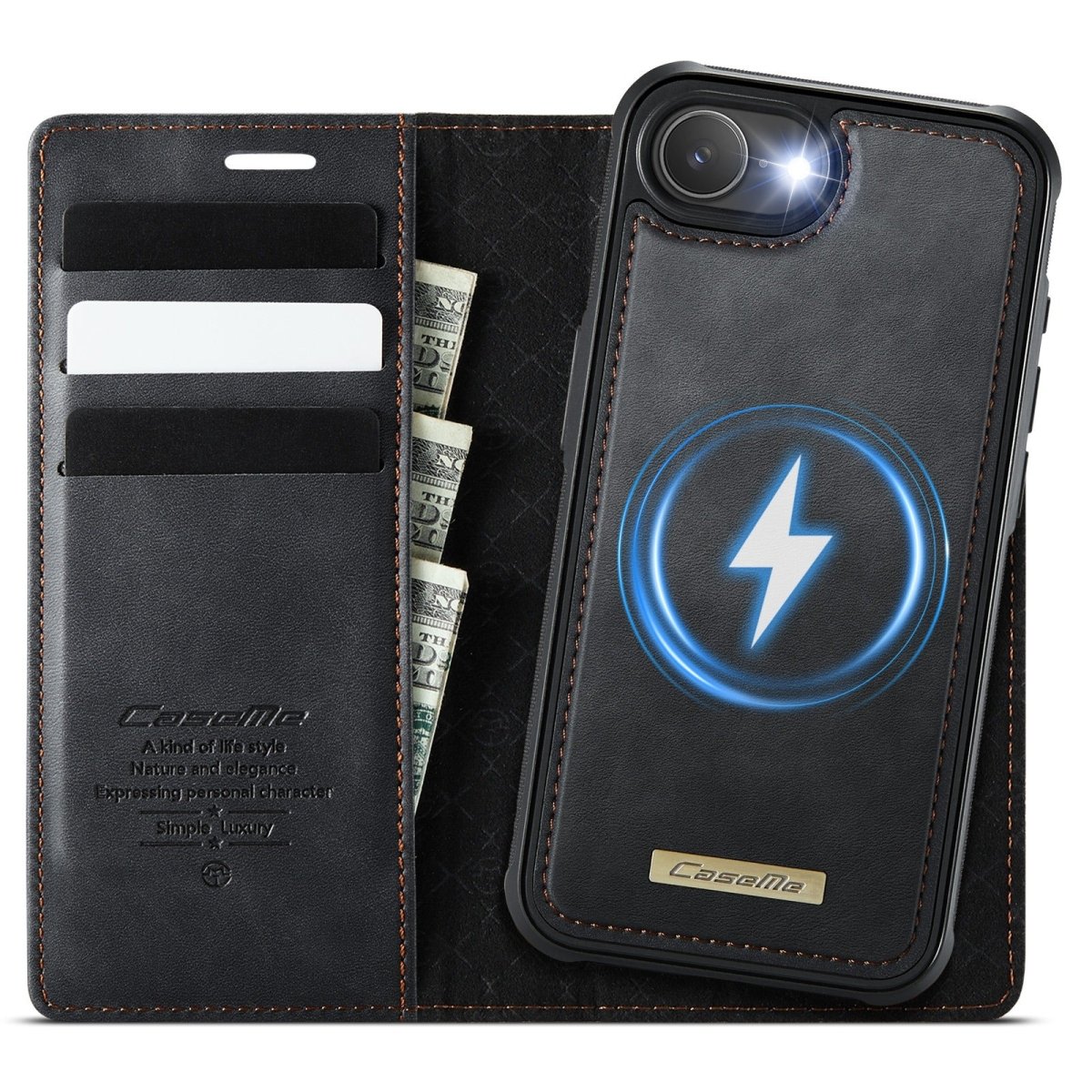 RFID Detachable Leather Card Holder Phone Case - Black