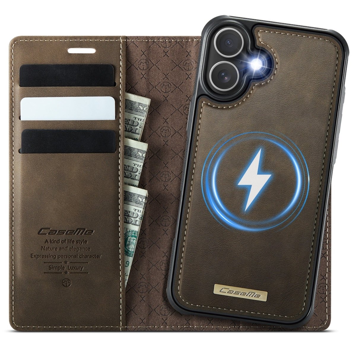 RFID Detachable Leather Card Holder Phone Case - Brown