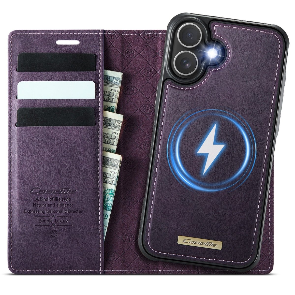 RFID Detachable Leather Card Holder Phone Case - Purple