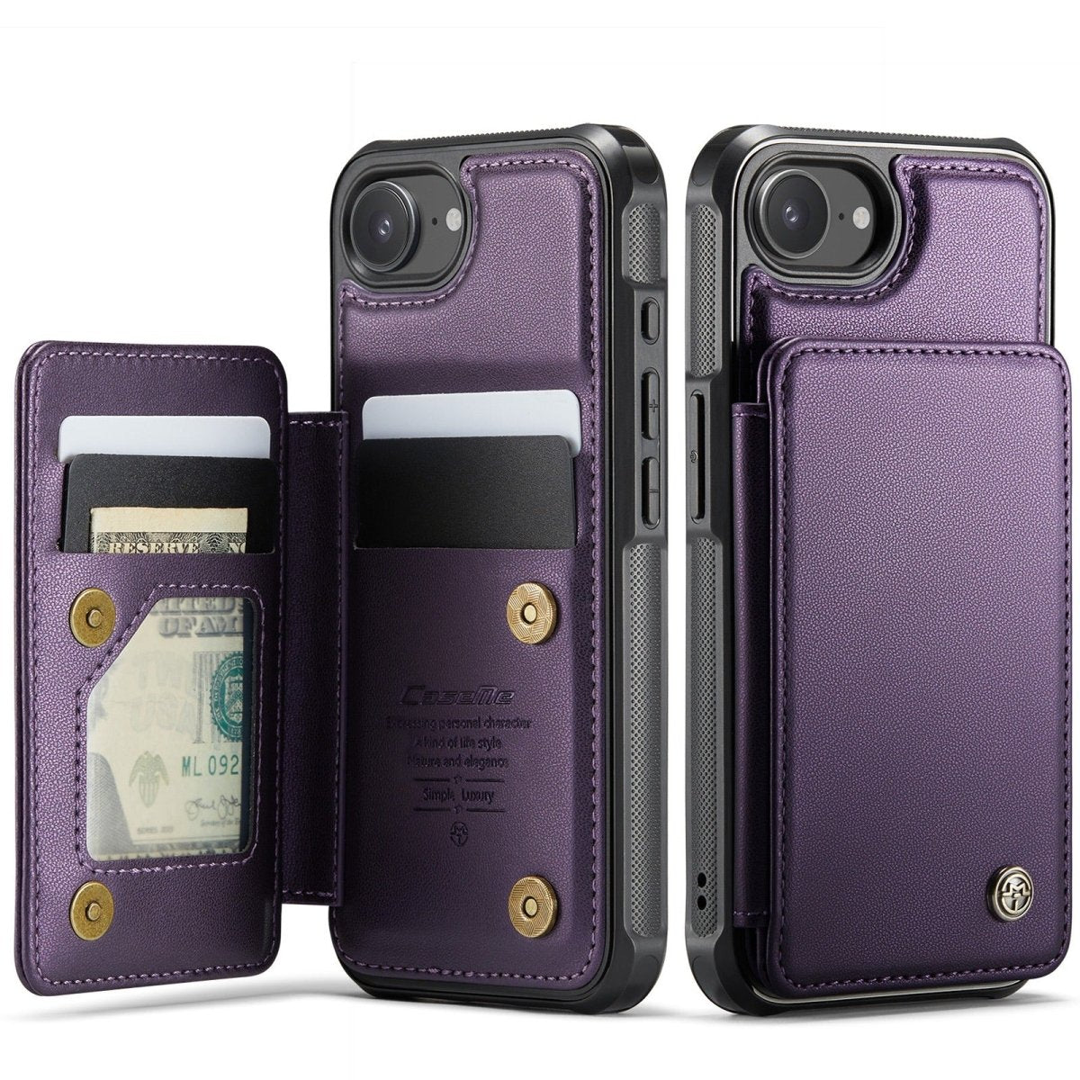 RFID Flip Leather Wallet Phone Case - Purple