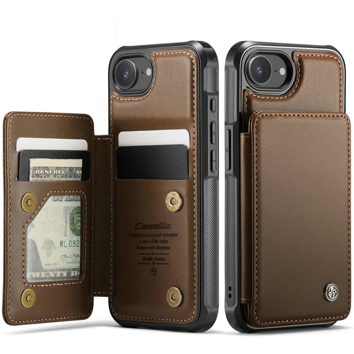 RFID Flip Leather Wallet Phone Case - Brown