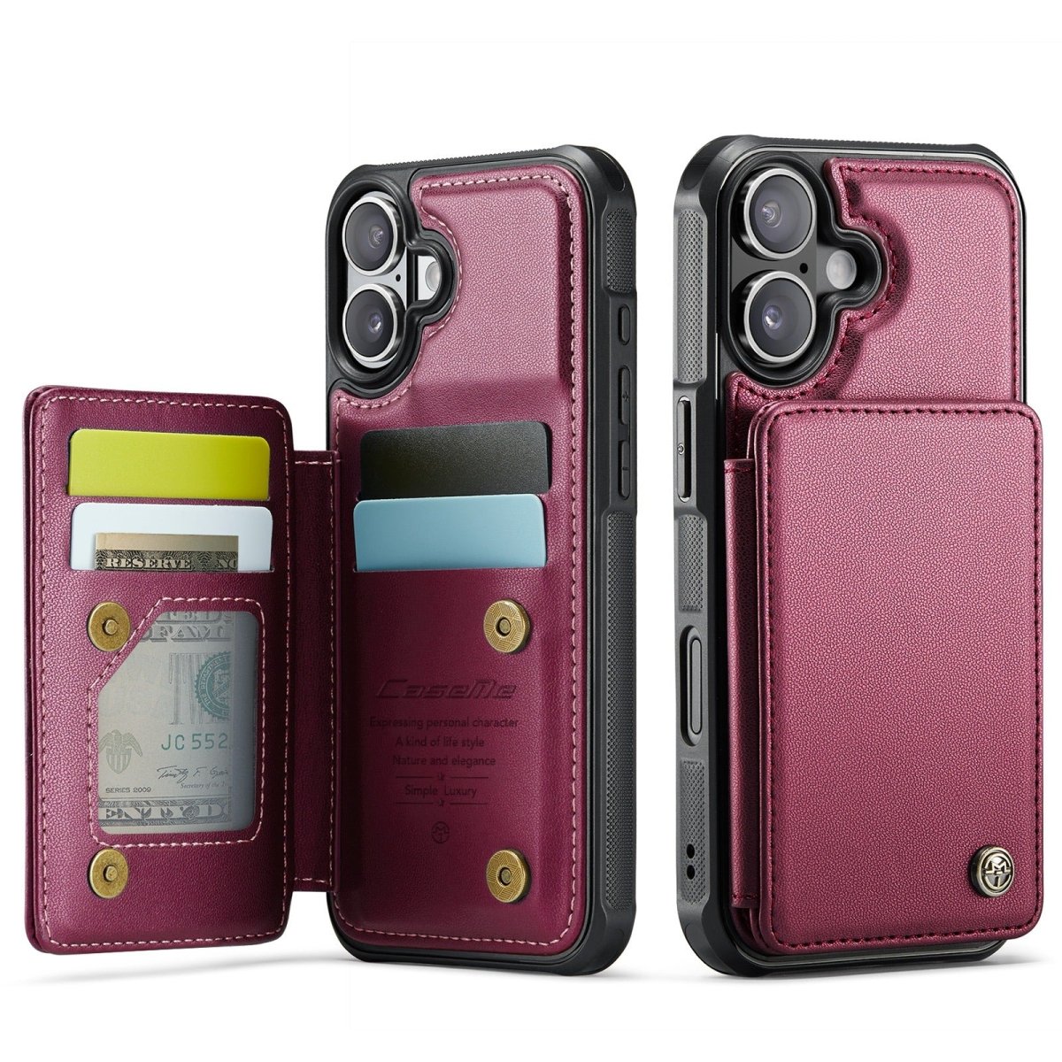 RFID Flip Leather Wallet Phone Case - Wine Red
