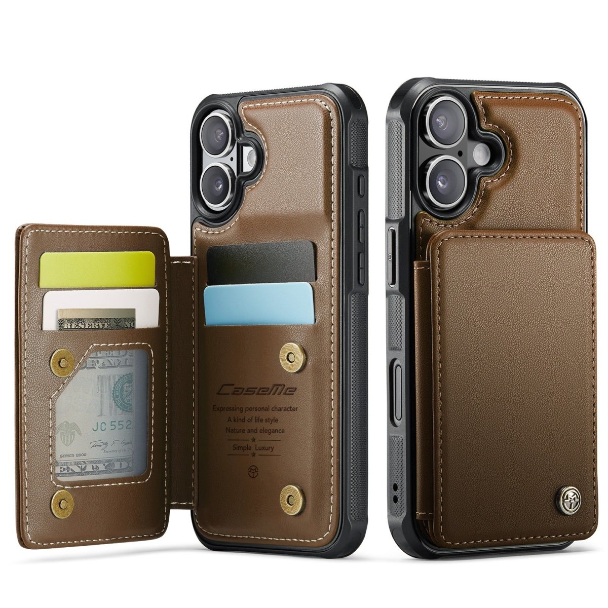 RFID Flip Leather Wallet Phone Case - Brown