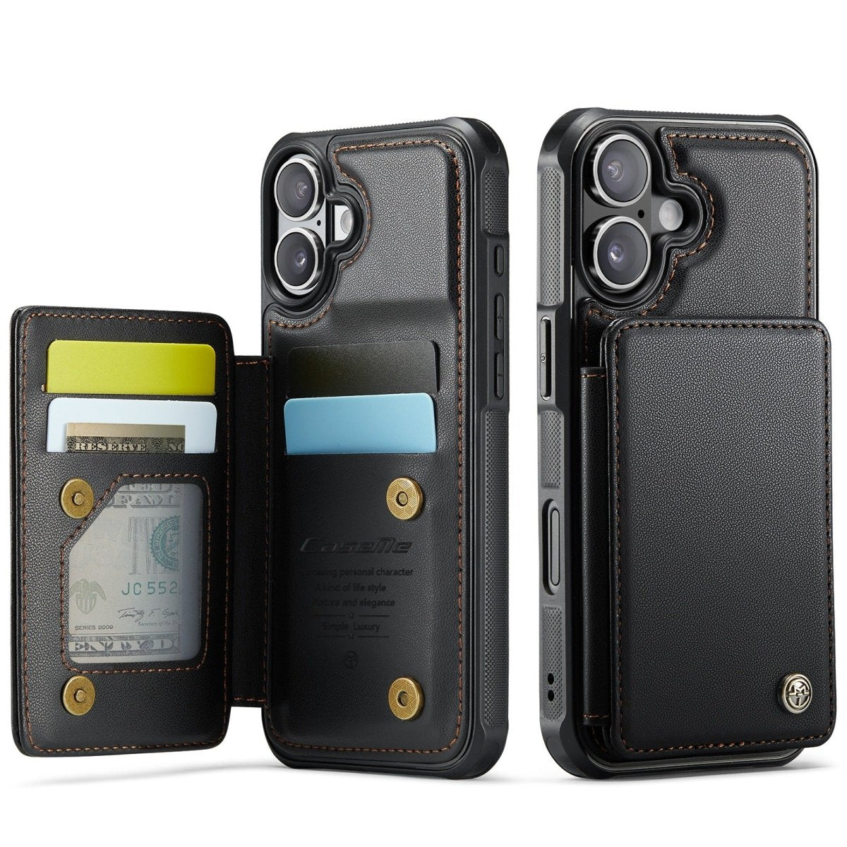 RFID Flip Leather Wallet Phone Case - Black