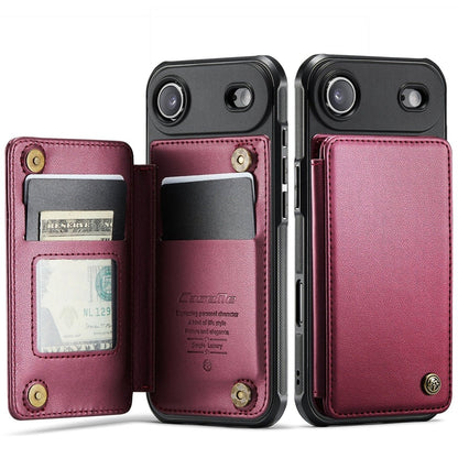 RFID Flip Leather Wallet Phone Case - Wine Red