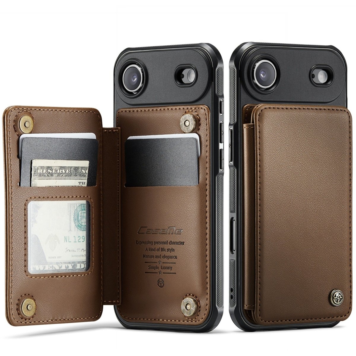 RFID Flip Leather Wallet Phone Case - Brown