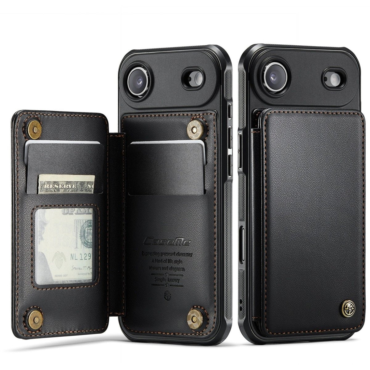 RFID Flip Leather Wallet Phone Case - Black