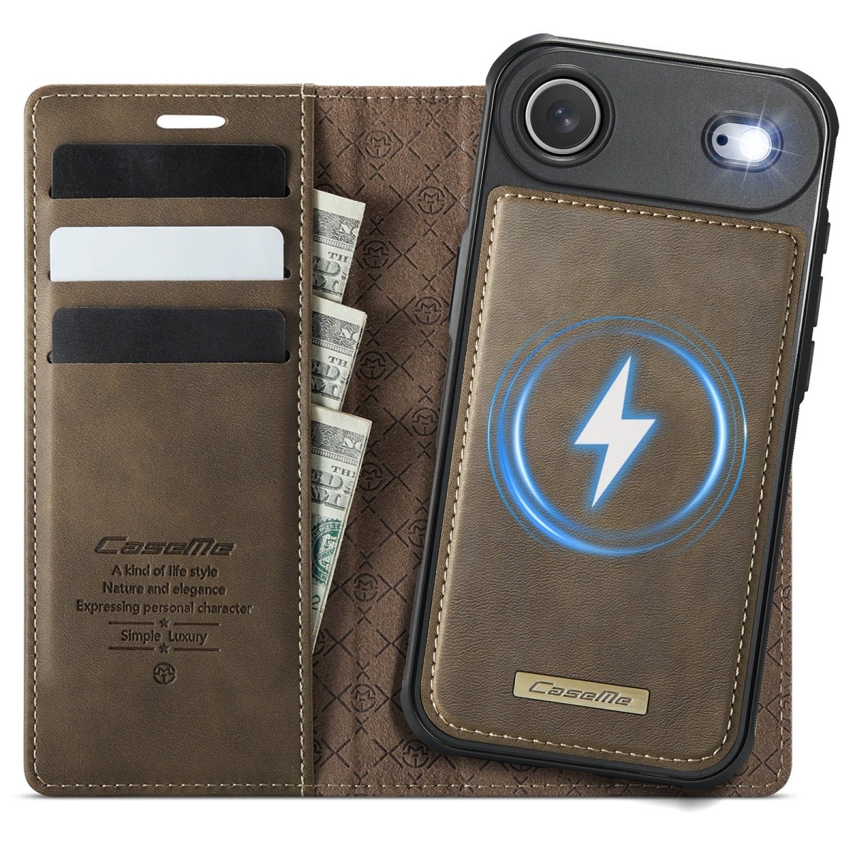 RFID Detachable Leather Card Holder Phone Case - Brown
