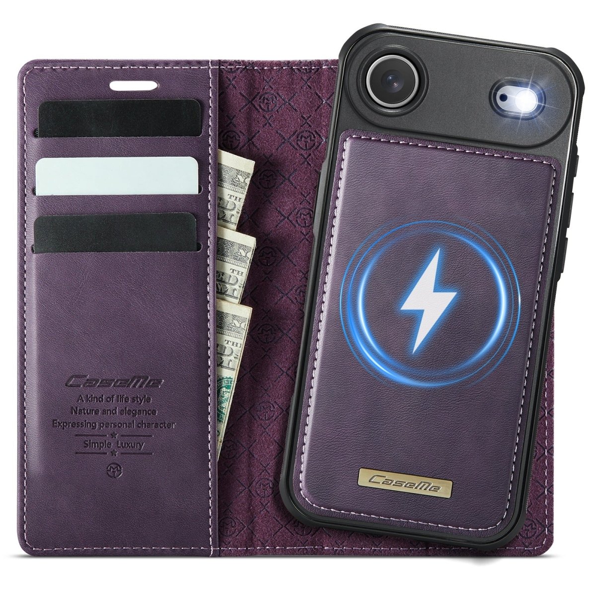 RFID Detachable Leather Card Holder Phone Case - Purple