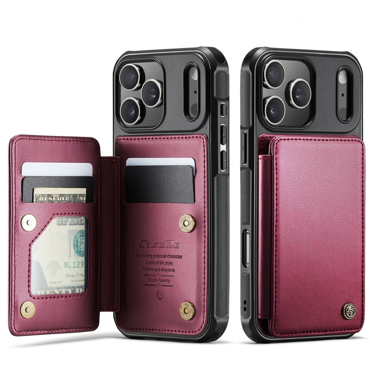 RFID Flip Leather Wallet Phone Case - Wine Red