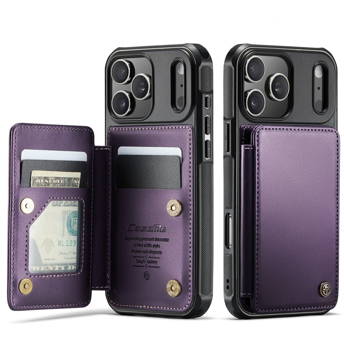 RFID Flip Leather Wallet Phone Case - Purple