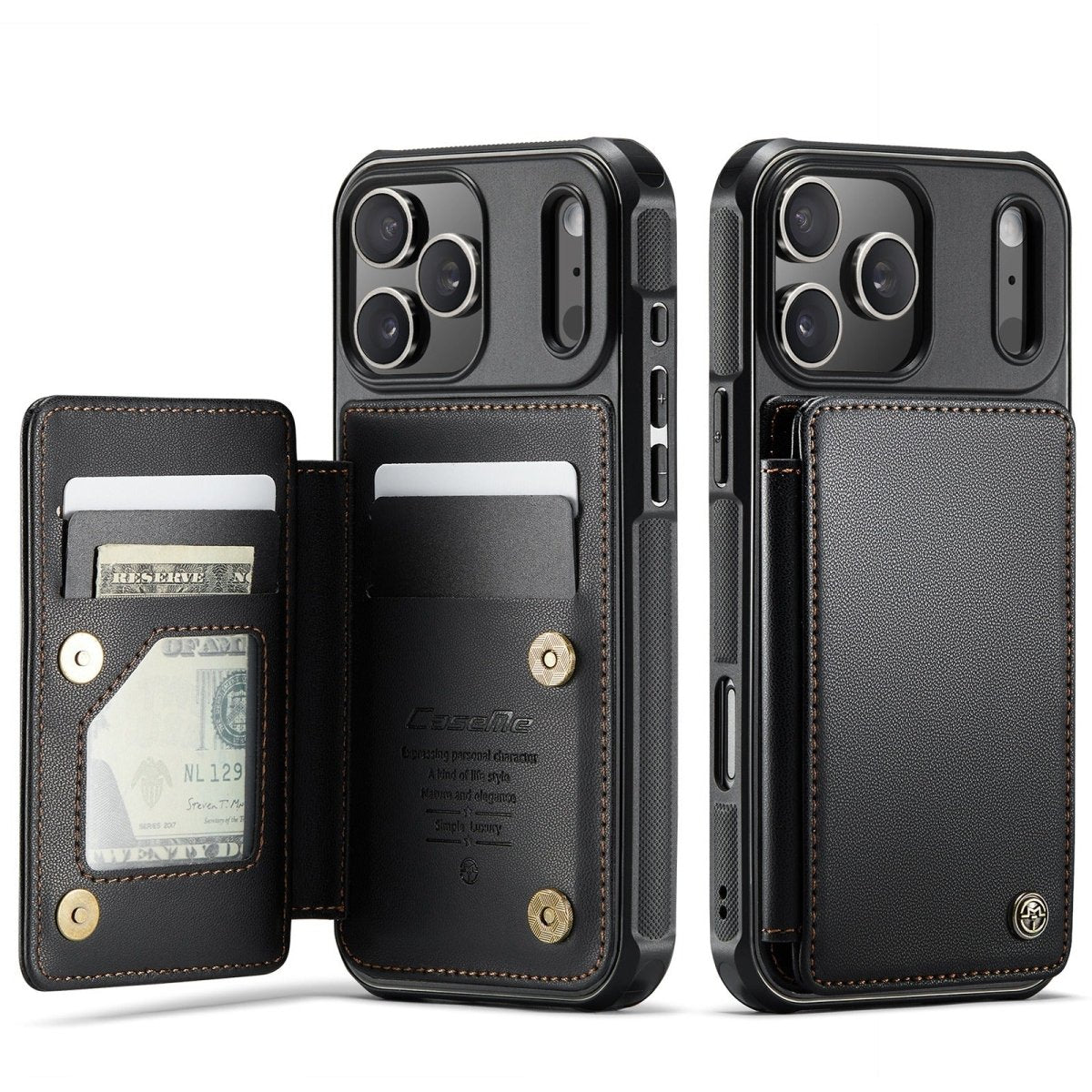 RFID Flip Leather Wallet Phone Case - Black