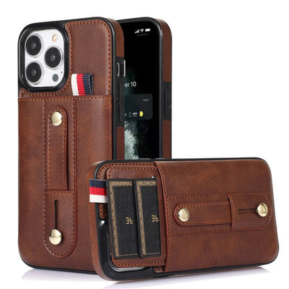 Leather Card Holder Phone Case With Kickstand - Brown
