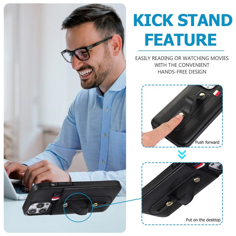 Leather Card Holder Phone Case With Kickstand