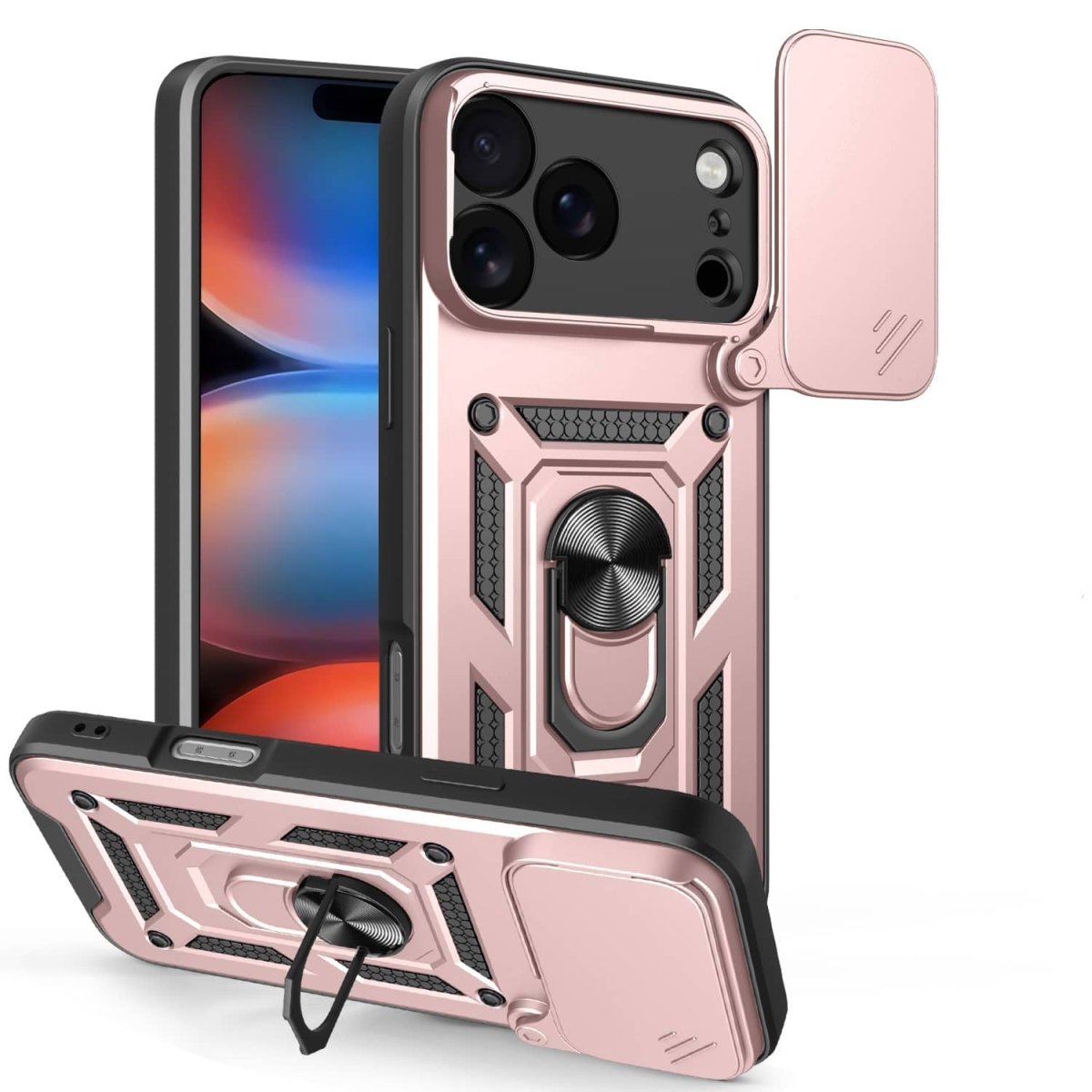 Magnetic Shockproof Phone Case With Camera Cover - Rose Gold