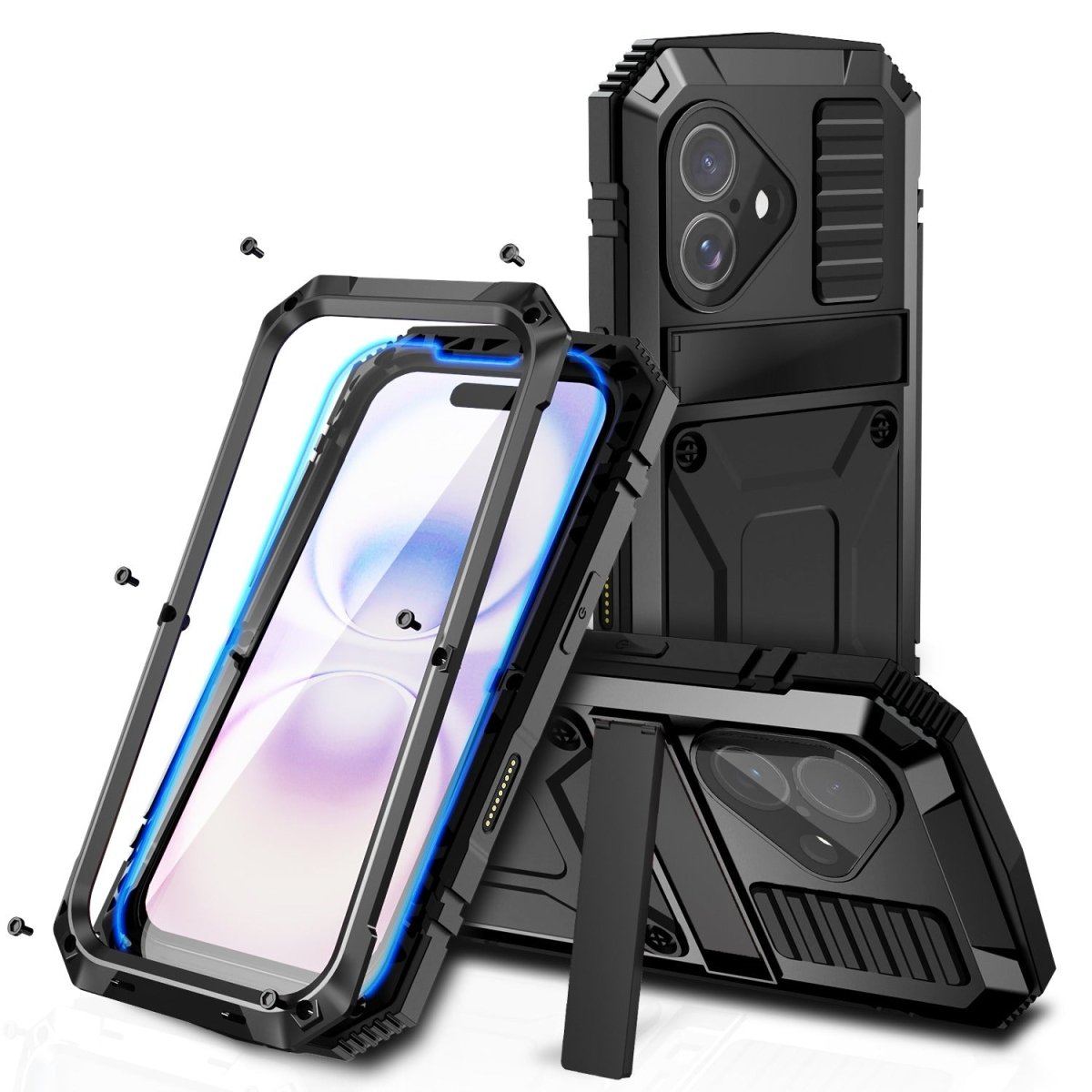 Rugged Heavy Duty Phone Case with Kickstand - Black
