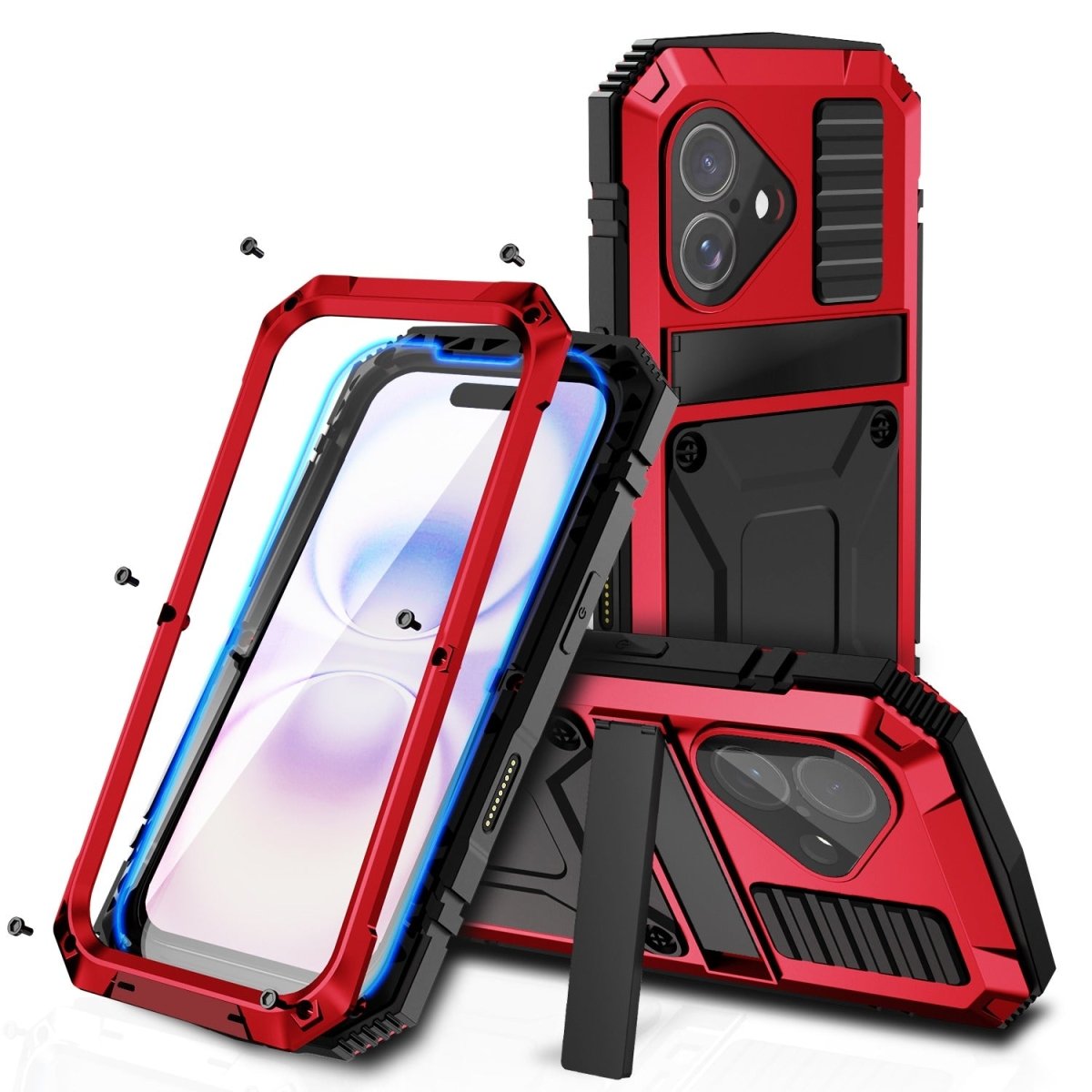 Rugged Heavy Duty Phone Case with Kickstand - Red