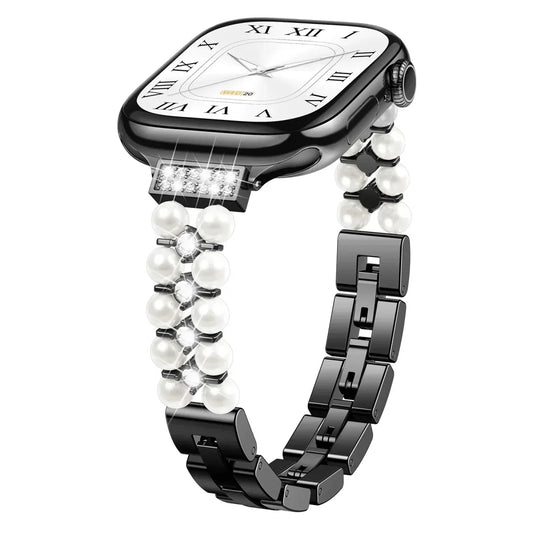Slim Pearl Stainless Steel Watch Band - Black
