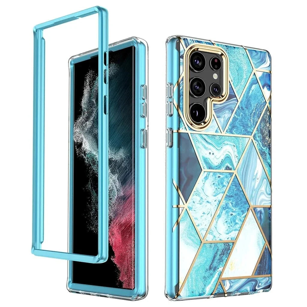 Marble Geometric Case For Samsung Galaxy - Blue