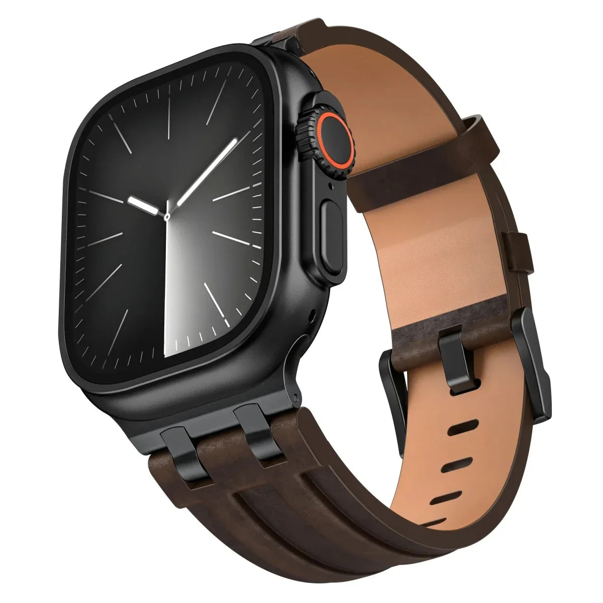 Brushed Leather Watch Band - Dark Brown-Black