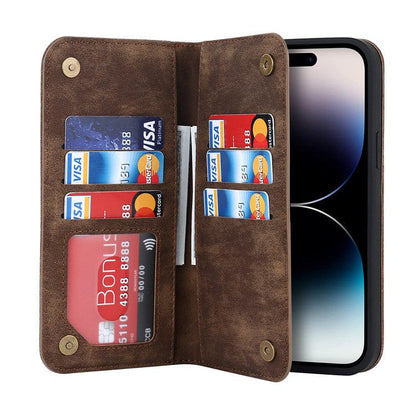 Leather Wallet Phone Case With Magnetic Charging - Brown