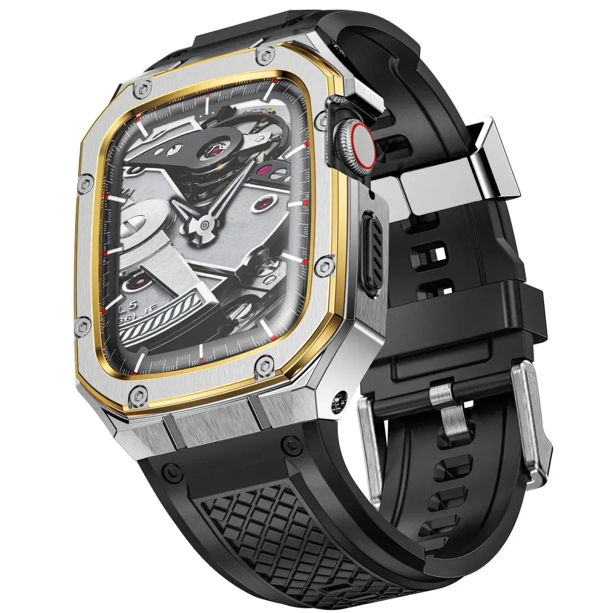 Tactical Watch Band With Shockproof Case - Silver Gold