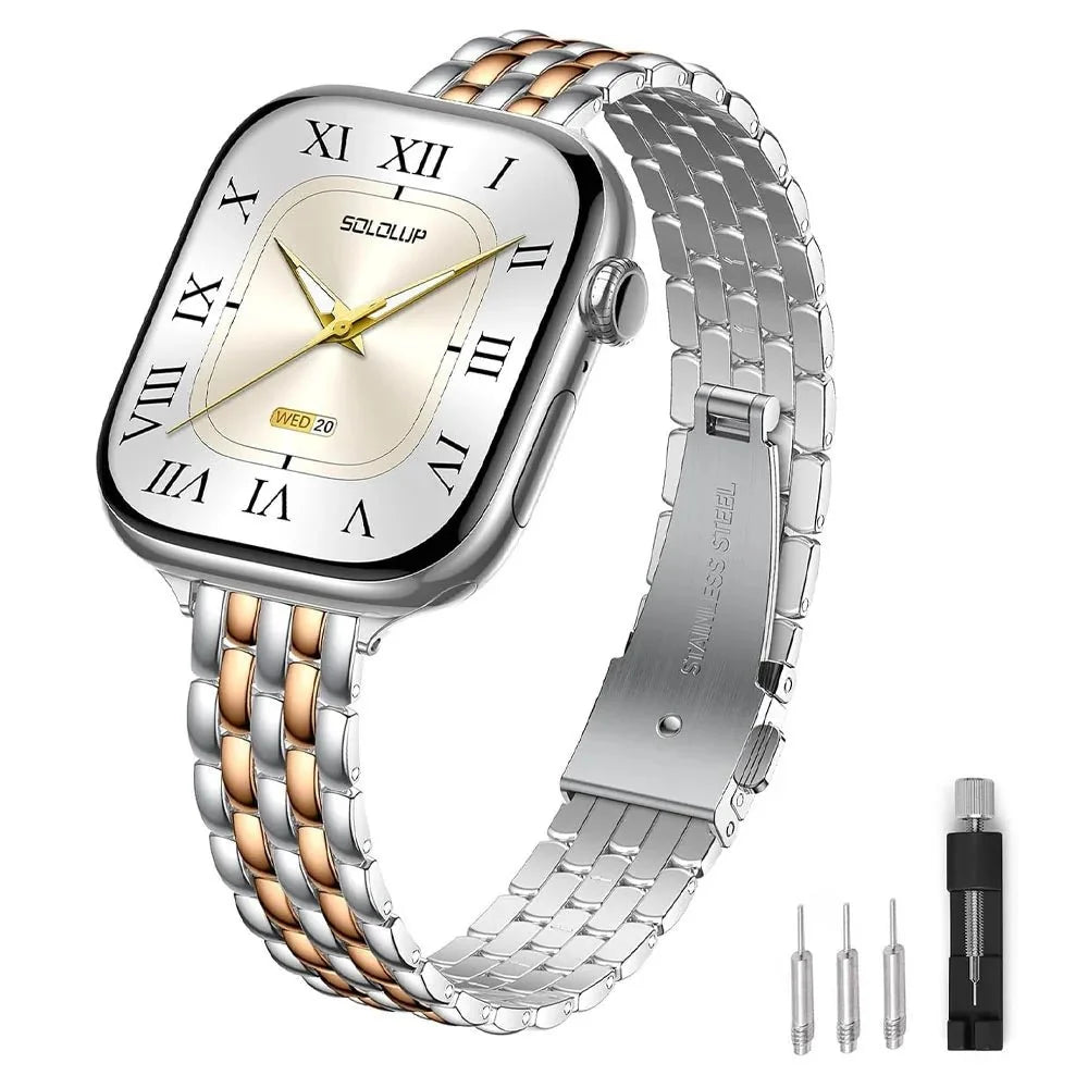 Classic Link Slim Stainless Steel Watch Band - Silver Rose Gold