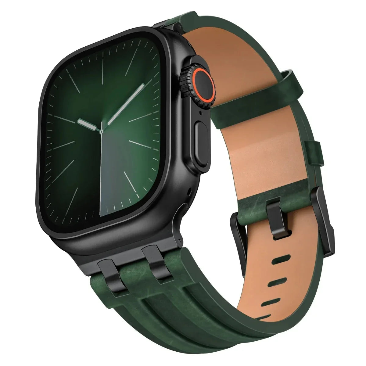 Brushed Leather Watch Band - Deep Green-Black