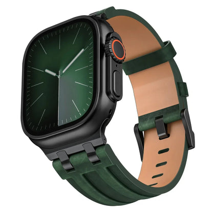 Brushed Leather Watch Band - Deep Green-Black