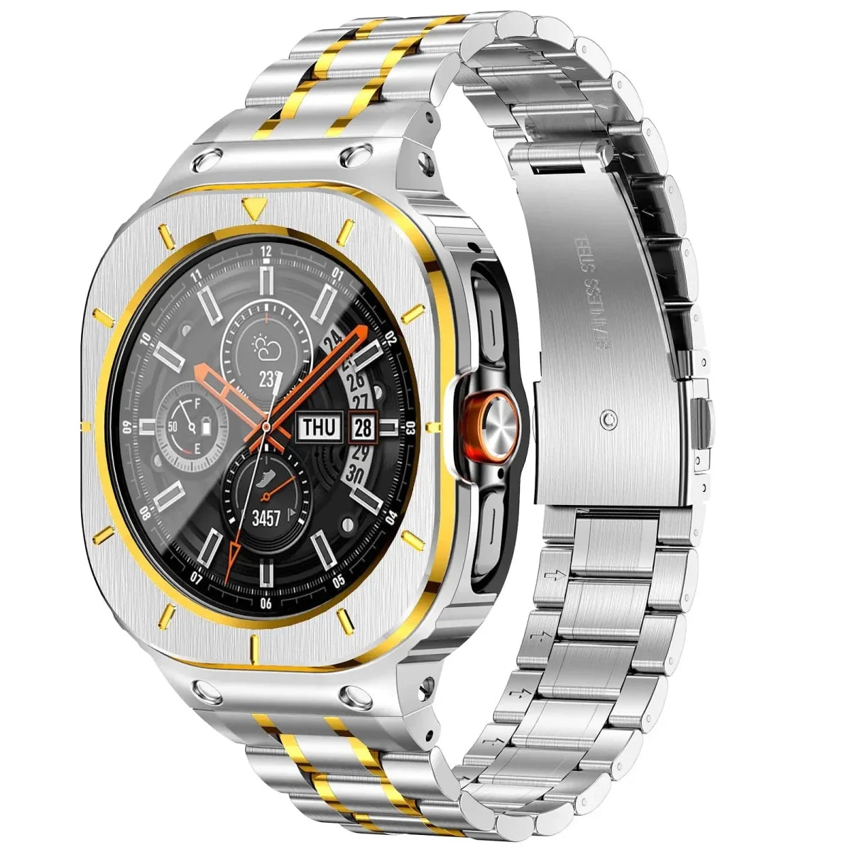 Stainless Steel Band With Shockproof Case For Samsung Watch Ultra - Silver Gold