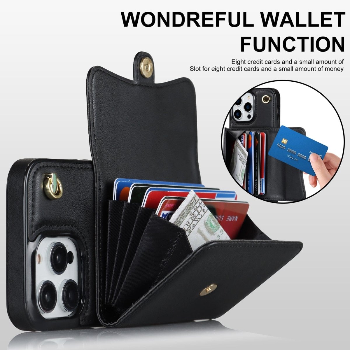 Cardholder Leather Phone Case With Lanyard