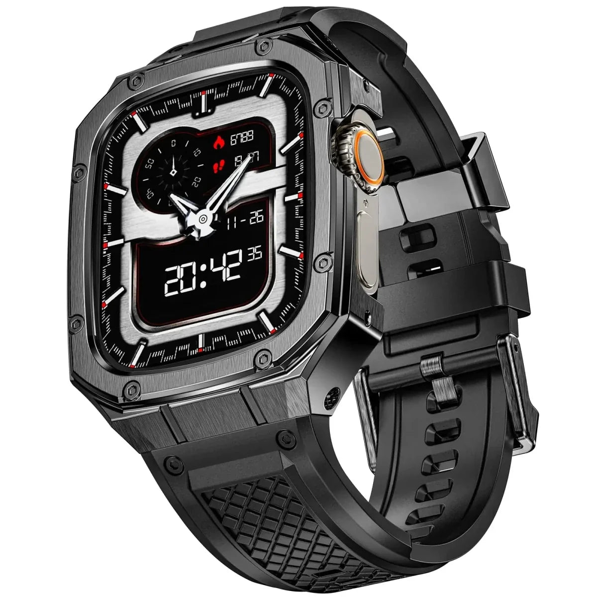 Tactical Watch Band With Shockproof Case - Black Grey