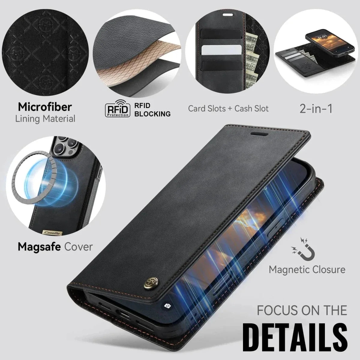 RFID Detachable Leather Card Holder Phone Case