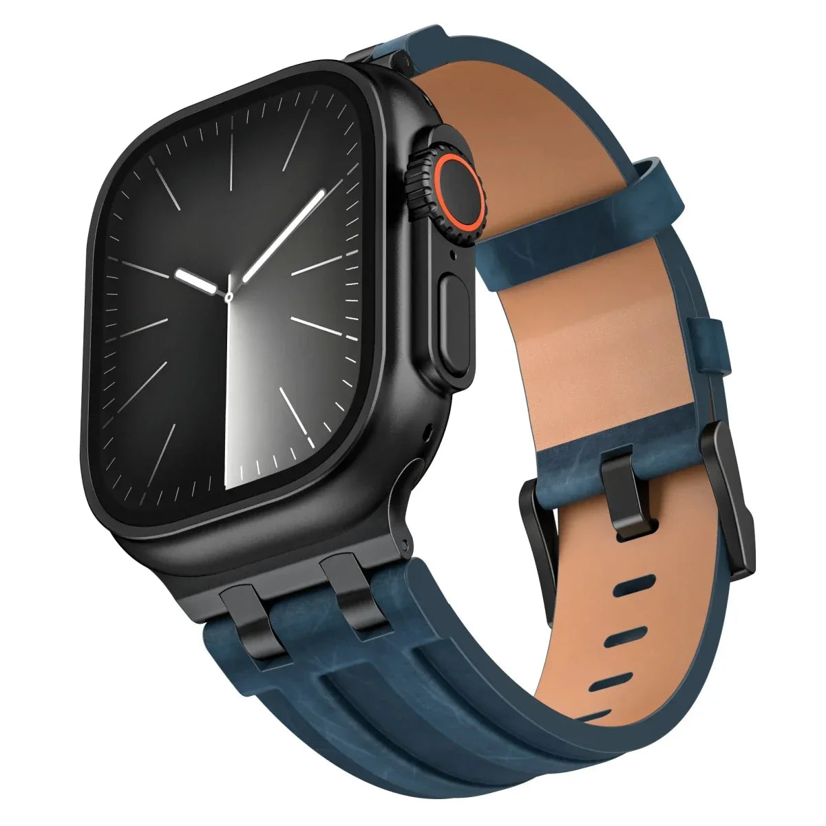 Brushed Leather Watch Band - Deep Blue-Black