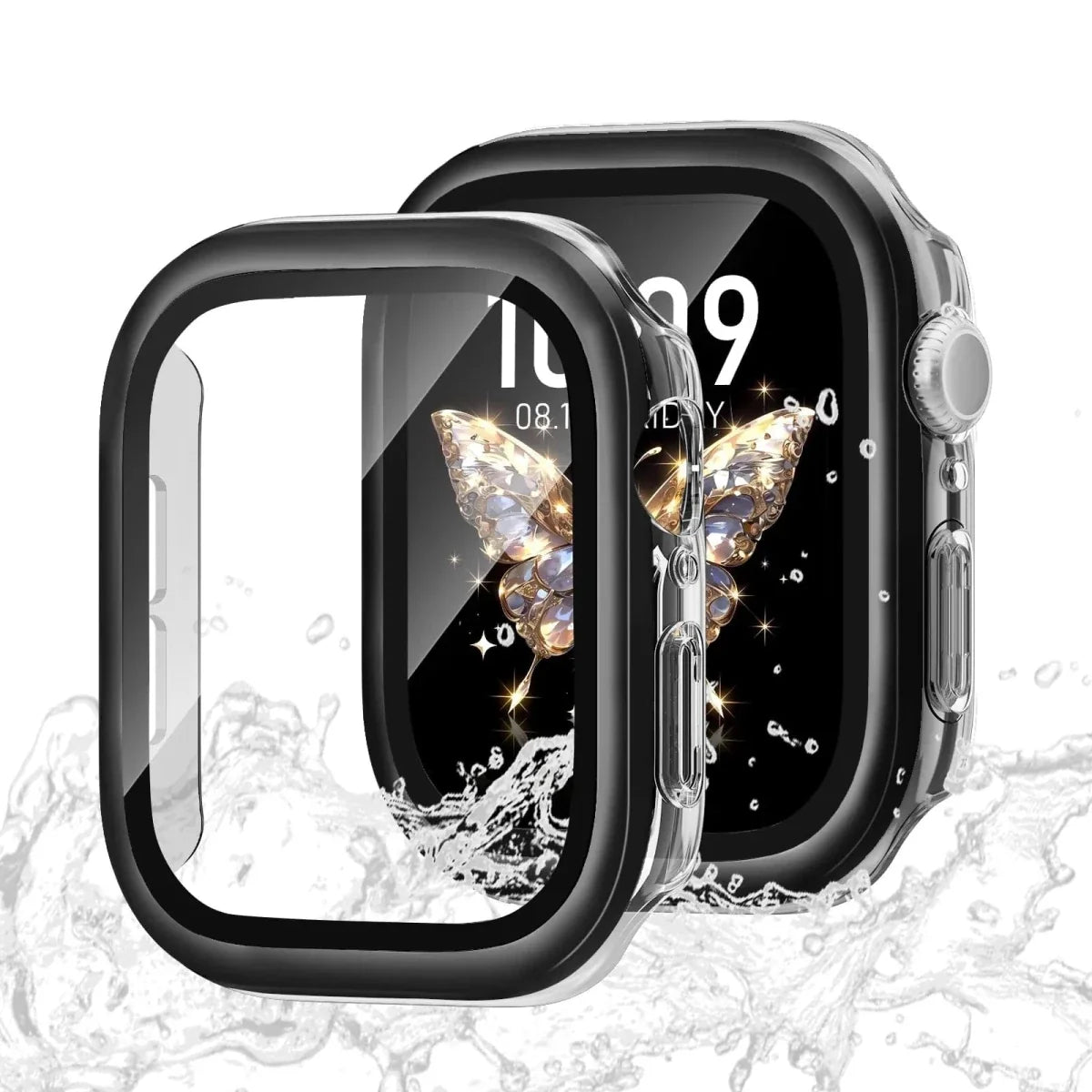 Tempered Glass Metal Case For Apple Watch - Transparent Black