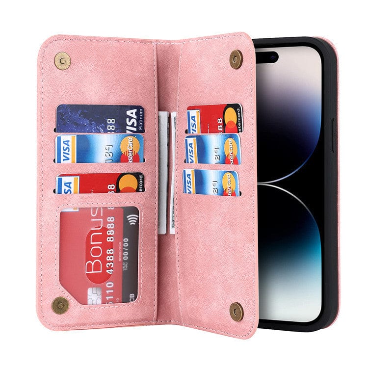 Leather Wallet Phone Case With Magnetic Charging - Pink