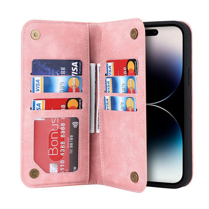 Leather Wallet Phone Case With Magnetic Charging - Pink