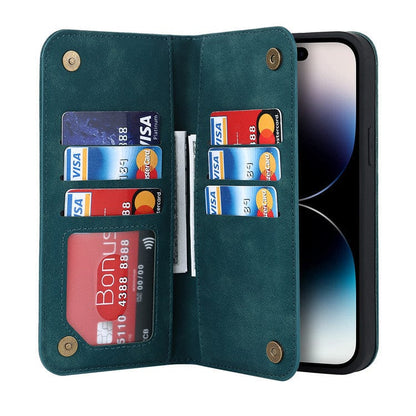 Leather Wallet Phone Case With Magnetic Charging - Teal