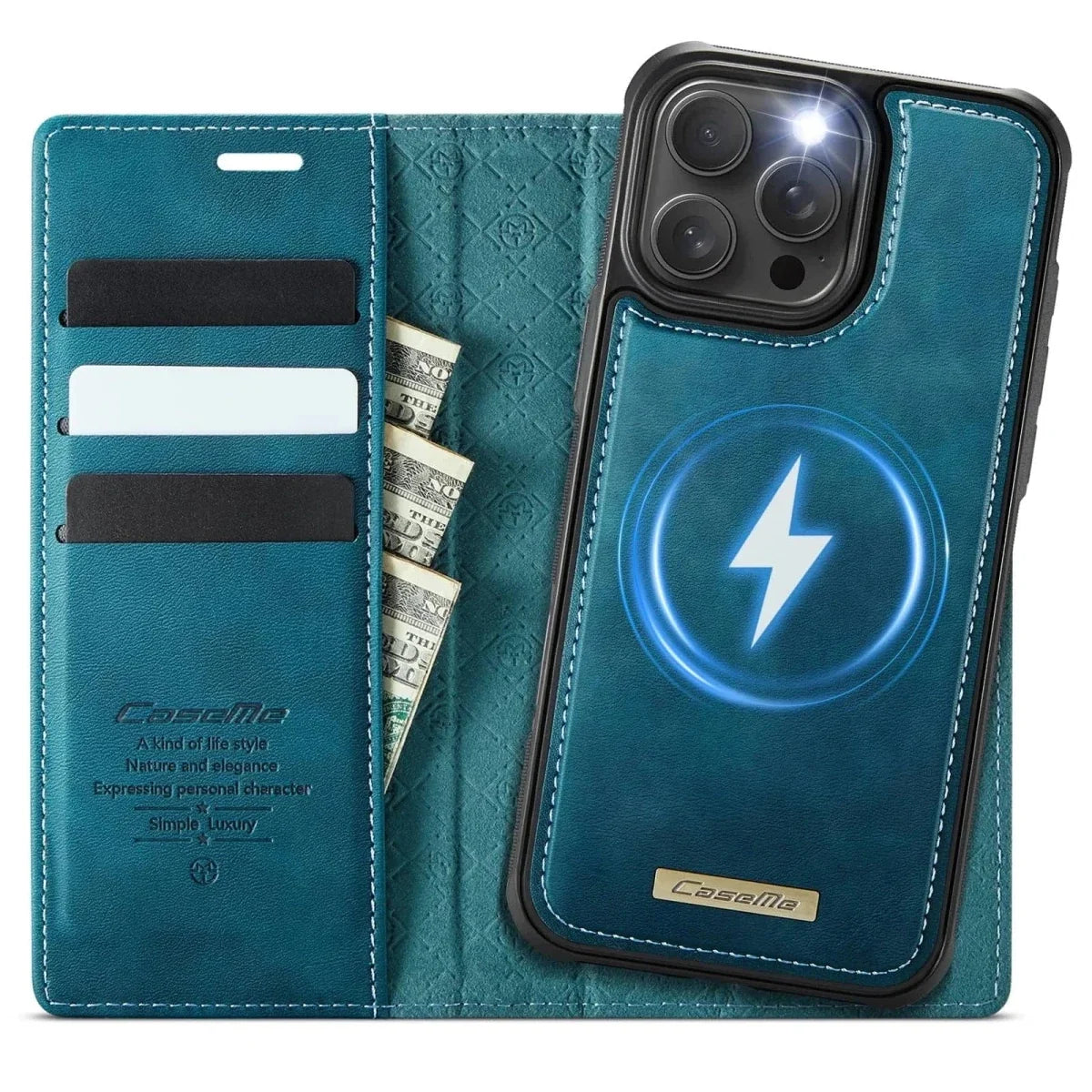 RFID Detachable Leather Card Holder Phone Case - Teal