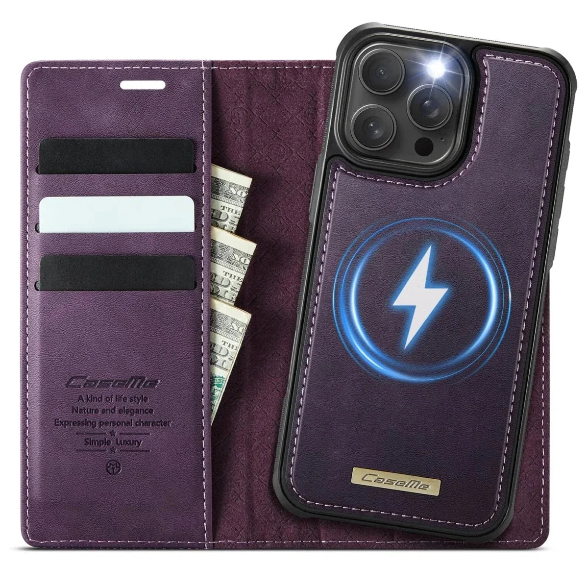 RFID Detachable Leather Card Holder Phone Case - Purple