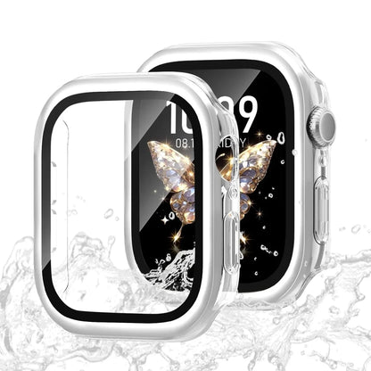 Tempered Glass Metal Case For Apple Watch - Transparent Silver
