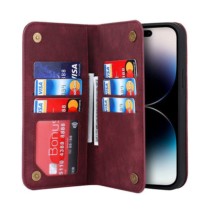 Leather Wallet Phone Case With Magnetic Charging - Wine Red