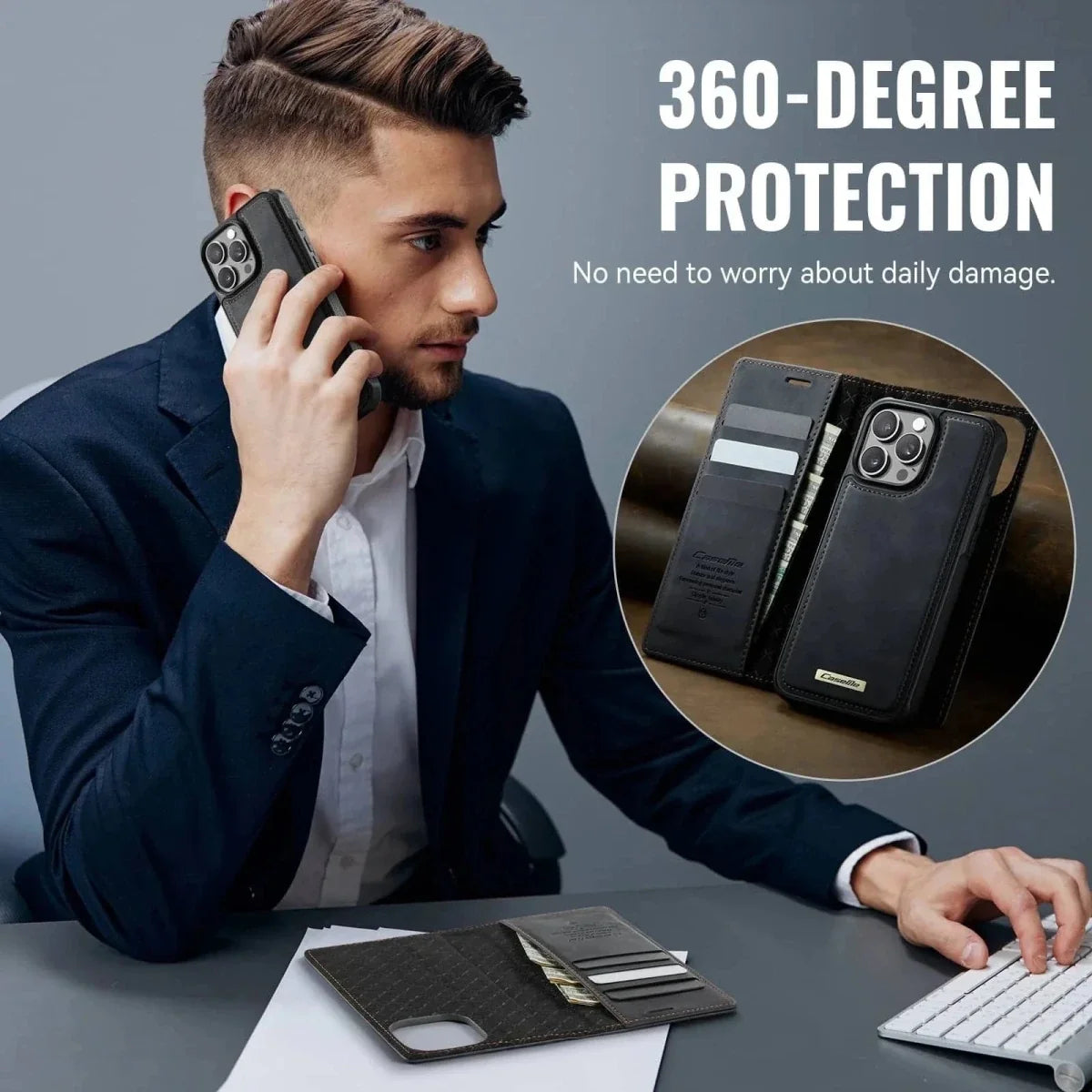 RFID Detachable Leather Card Holder Phone Case