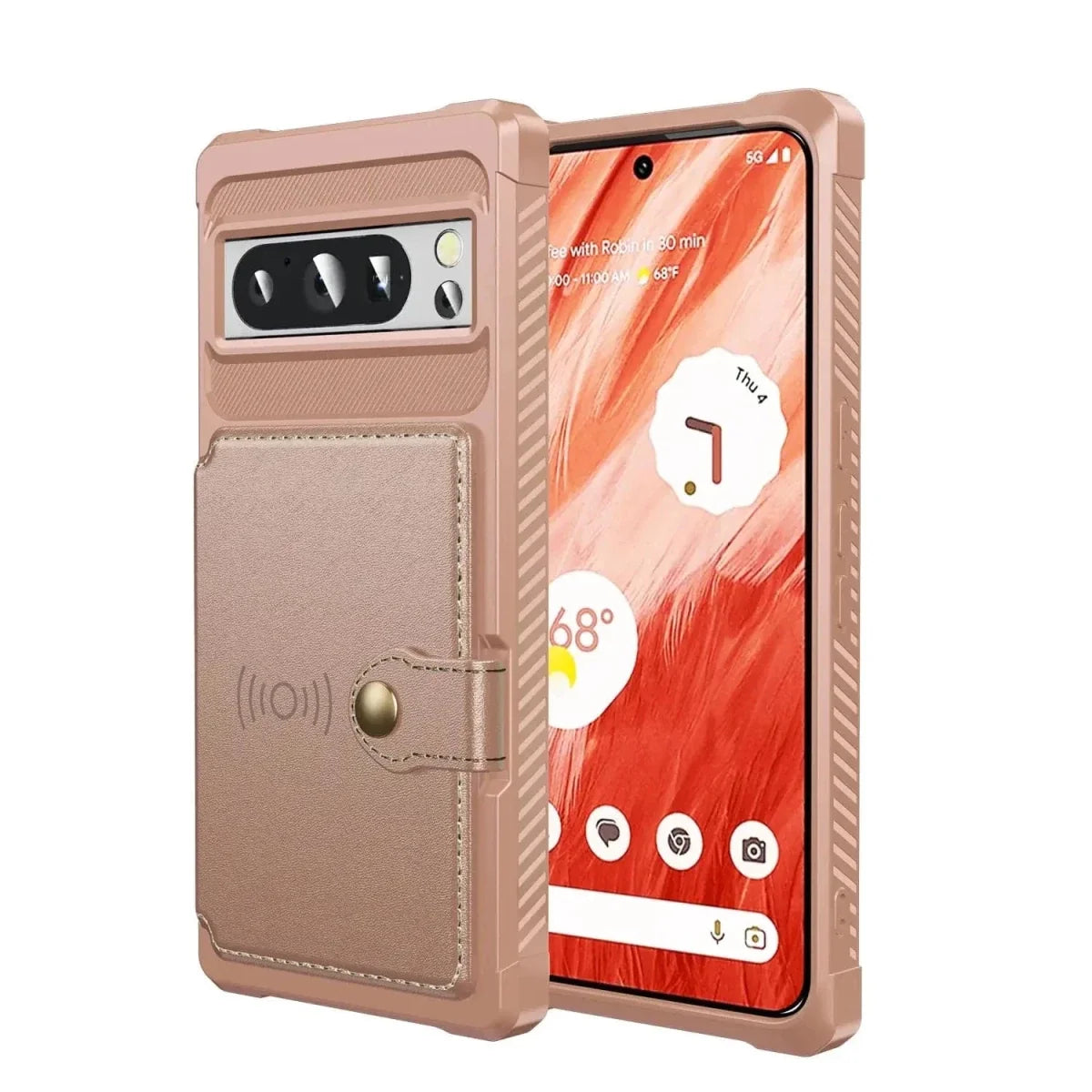 Magnetic Leather Wallet Case For Google Pixel - Rose Gold