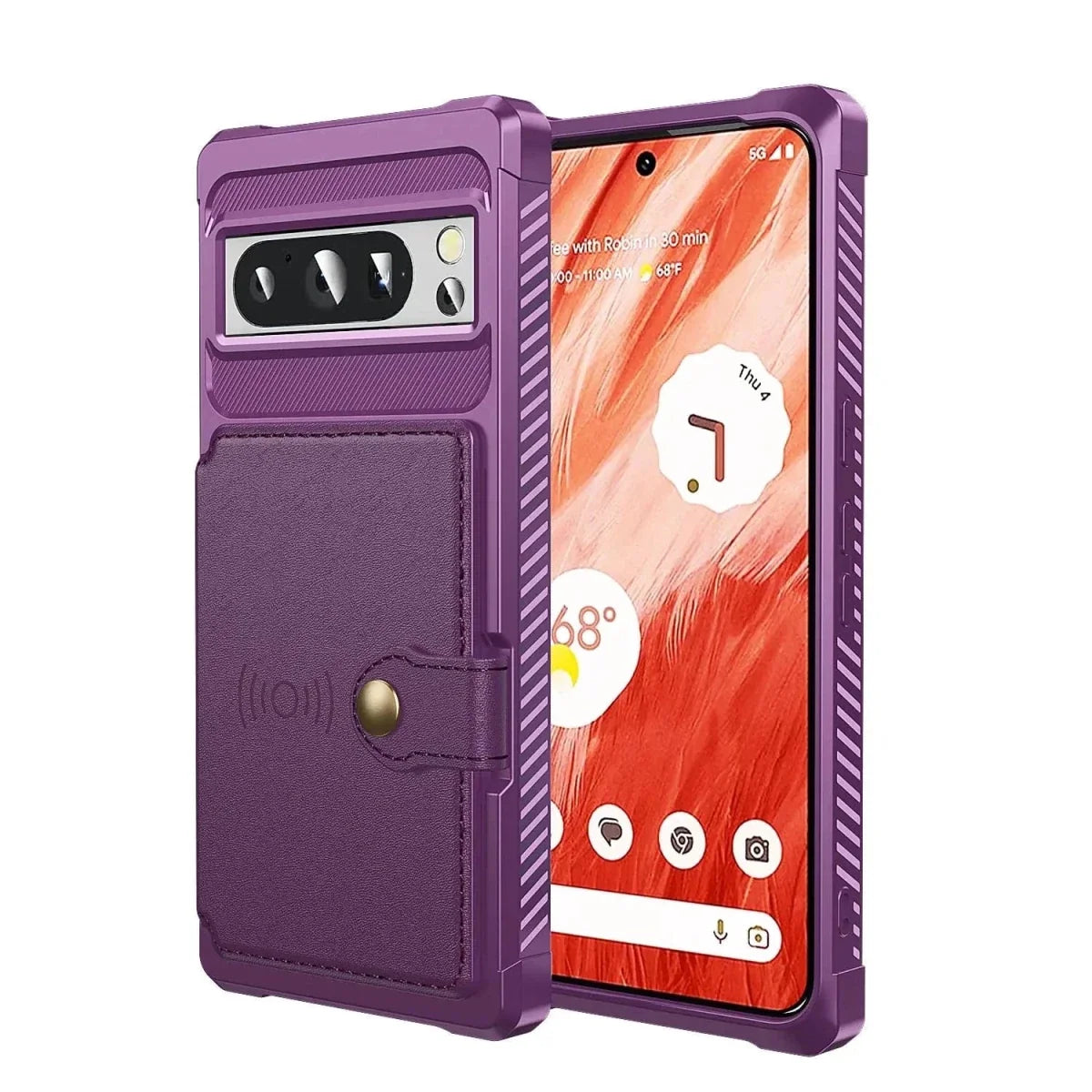 Magnetic Leather Wallet Case For Google Pixel - Purple
